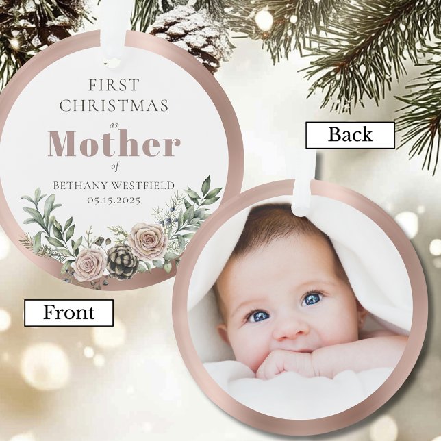 First Christmas as Mother Photo Keepsake (First Christmas as Mother Photo Keepsake Round Acrylic Ornament)
