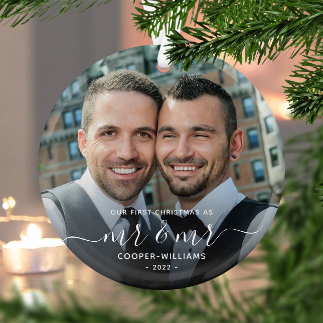 First Christmas as Mr and Mr LGBTQ Keepsake Glass Ornament (Creator Uploaded)