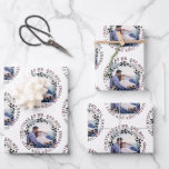 First Christmas as Mr and Mrs black wreath photo Wrapping Paper Sheet<br><div class="desc">Our first Christmas as Mr and Mrs black wreath newly-weds photo Wrapping Paper Sheets. Personalize it with your photo.</div>