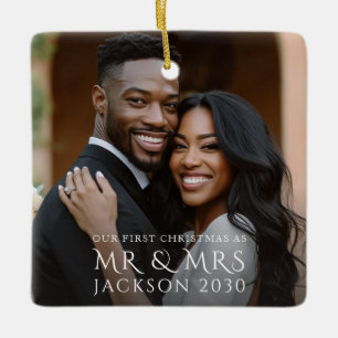 First Christmas As Mr And Mrs Couple Photo  Ceramic Ornament