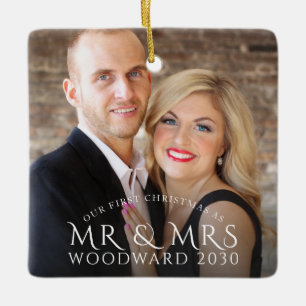 First Christmas As Mr And Mrs Couple Photo Ceramic Ornament
