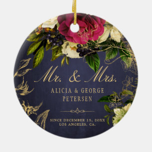 First Christmas as Mr and Mrs elegant newlyweds Ceramic Ornament
