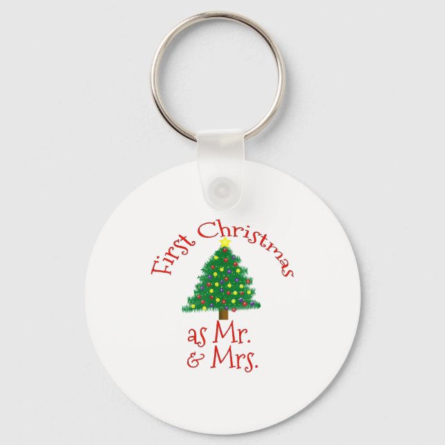 First Christmas As Mr And Mrs - Matching Newlyweds Keychain (Front)