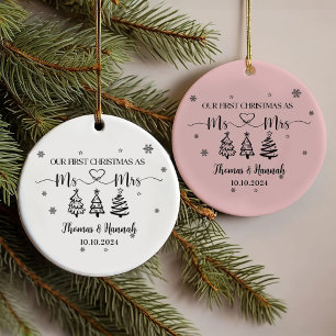 First Christmas as Mr and Mrs Modern Wedding Date Ornament