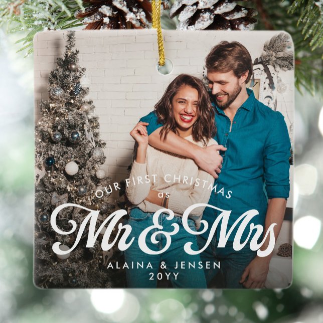 First Christmas as Mr and Mrs one photo Ceramic Ornament (Creator Uploaded)