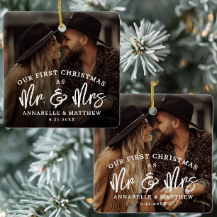 First Christmas As Mr And Mrs Photo Ceramic Ornament