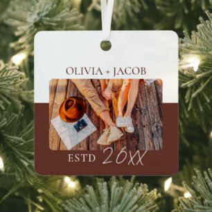 First Christmas as Mr and Mrs Photo Colour Block Metal Ornament