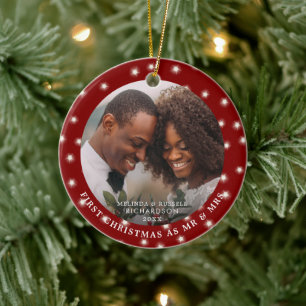FIRST CHRISTMAS AS MR AND MRS Photo Fairy Lights Ceramic Ornament