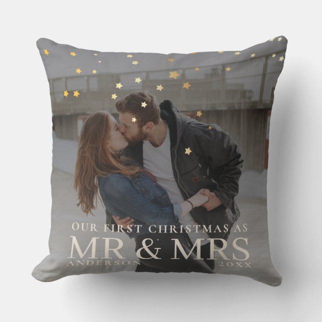 First Christmas as Mr and Mrs Romantic Couple Phot Throw Pillow (Front)