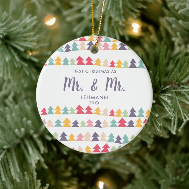 First Christmas As Mr & Mr Personalized Xmas Trees Ceramic Ornament (Tree)
