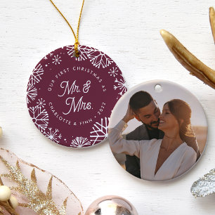 First Christmas As Mr. & Mrs.   Back Photo Ceramic Ornament