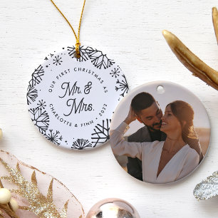 First Christmas As Mr. & Mrs.   Back Photo Ceramic Ornament