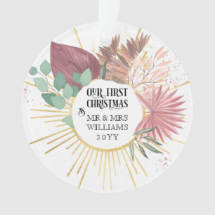First Christmas as Mr & Mrs Boho Pampas Photo Ornament