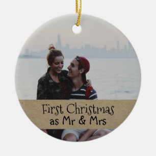 First Christmas As Mr & Mrs Couple Photo Ceramic Ornament