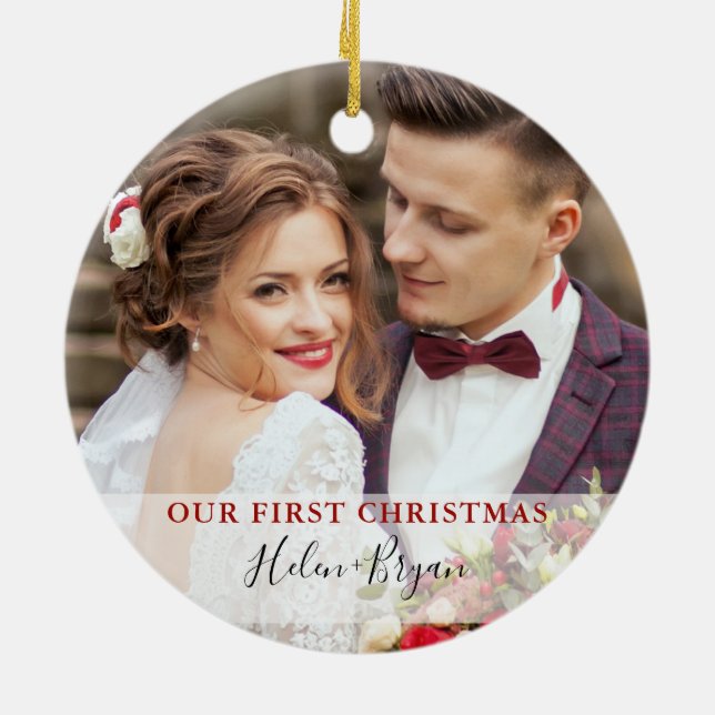 First Christmas as Mr. & Mrs. Custom Photo Ceramic Ornament (Back)