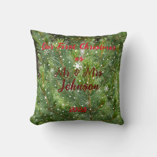 First Christmas as Mr & Mrs editable names & date Throw Pillow
