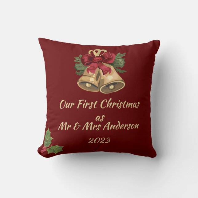 First Christmas as Mr & Mrs editable names & date  Throw Pillow (Front)