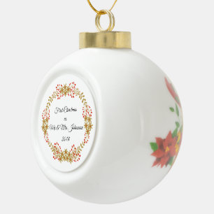 First Christmas as Mr & Mrs Johanson Custom Name Ceramic Ball Christmas Ornament