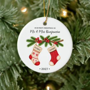 First Christmas as Mr & Mrs Keepsake Newlywed Ceramic Ornament