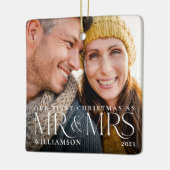 First Christmas As Mr & Mrs Modern Couple Photo Ceramic Ornament (Left)