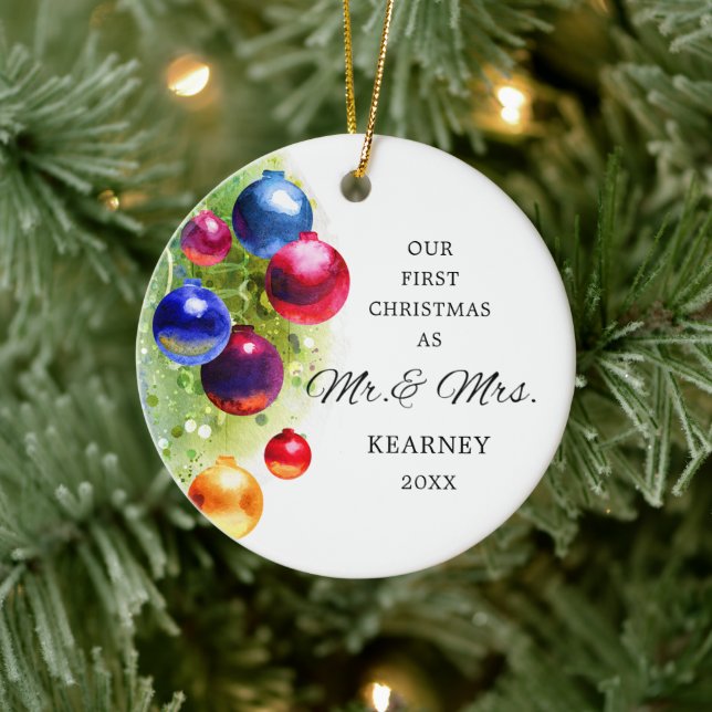 First Christmas As Mr & Mrs Personalized Baubles Ceramic Ornament (Tree)