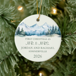 First Christmas as Mr. & Mrs. Personalized Wedding Ceramic Ornament