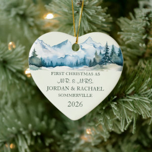 First Christmas as Mr. & Mrs. Personalized Wedding Ceramic Ornament