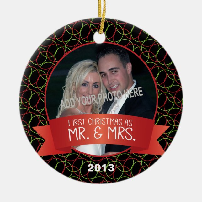 First Christmas as Mr. & Mrs. Photo Ceramic Ornament (Front)