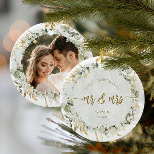 First Christmas As Mr & Mrs Photo Ceramic Ornament