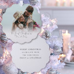 First Christmas as Mr Mrs Photo Overlay Script Ornament Card<br><div class="desc">First Christmas as Mr Mrs Photo Overlay Script Ornament. Your first married Christmas is very special, and this handy all-in-one ornament and card, has your photo and first Christmas as Mr & Mrs in an informal set script on the front, and your message and names on the back, ready for...</div>