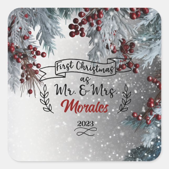 First Christmas as Mr & Mrs  Square Sticker (Front)