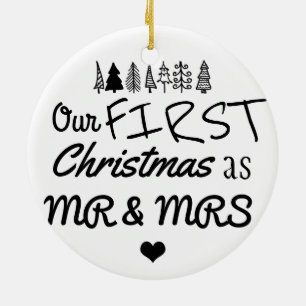 First Christmas As Mr & Mrs Typography   Heart Ceramic Ornament