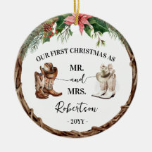 First Christmas as Mr & Mrs Western Cowboy Cowgirl