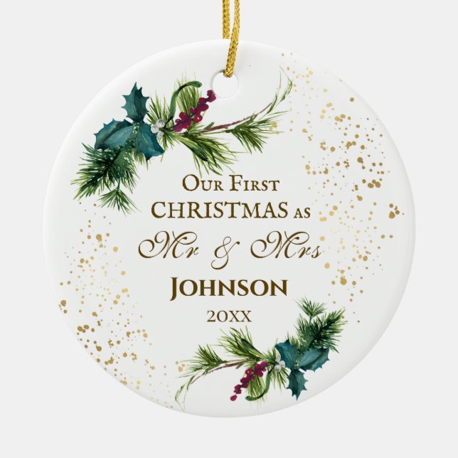 First Christmas as Mr & Mrs Winter Inspirational Ceramic Ornament (Front)