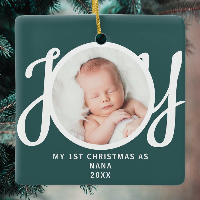 First Christmas As Nana Photo Keepsake Green Ceramic Ornament (Creator Uploaded)