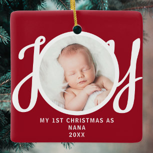 First Christmas As Nana Photo Keepsake Red  Ceramic Ornament