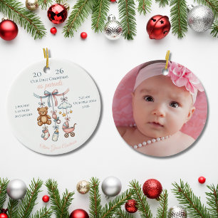 First Christmas As Parents Baby Stats Photo Cute Ceramic Ornament
