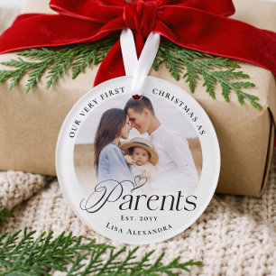First Christmas As Parents Custom Baby Two Photo Ornament