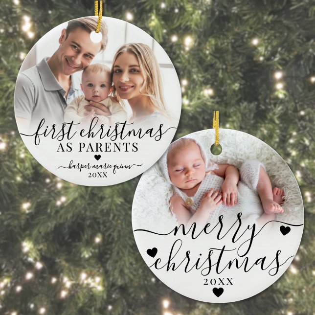 First Christmas As Parents New Baby Photo Ceramic Ornament (First Christmas As Parents New Baby Photo Ceramic Ornament)