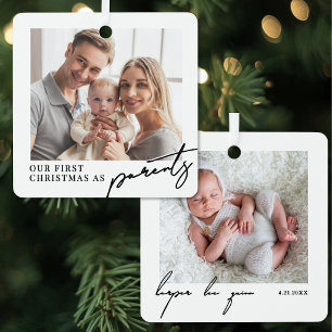 First Christmas As Parents New Baby Photo Metal Ornament
