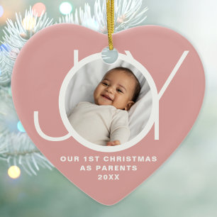 First Christmas As Parents Photo Joy Pink Ceramic Ornament