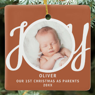 First Christmas As Parents Photo Joy Terracotta Ceramic Ornament