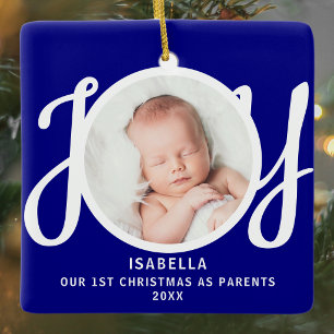 First Christmas As Parents Photo Keepsake Blue Ceramic Ornament