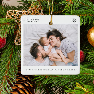 First Christmas as parents simple minimal photo Ceramic Ornament