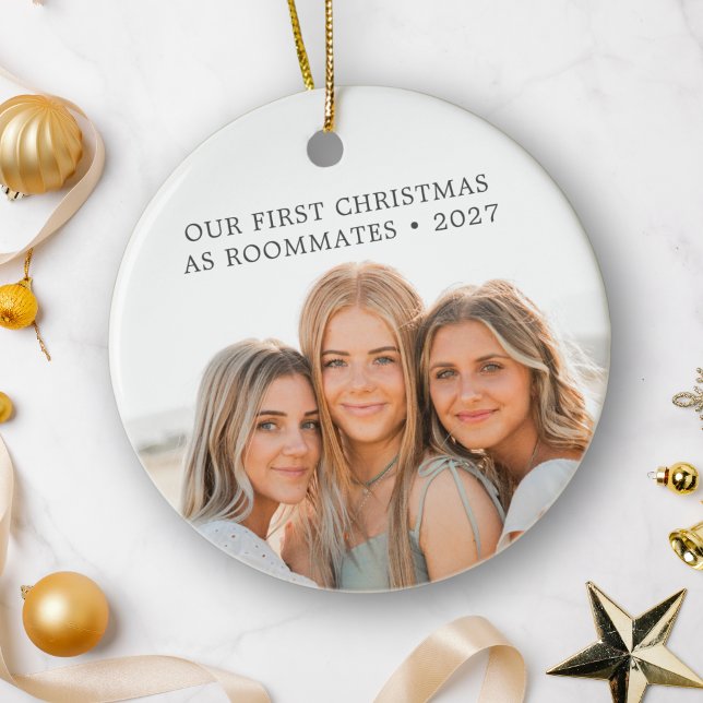 First Christmas As Roommates Friends BFF Photo Ceramic Ornament (Creator Uploaded)