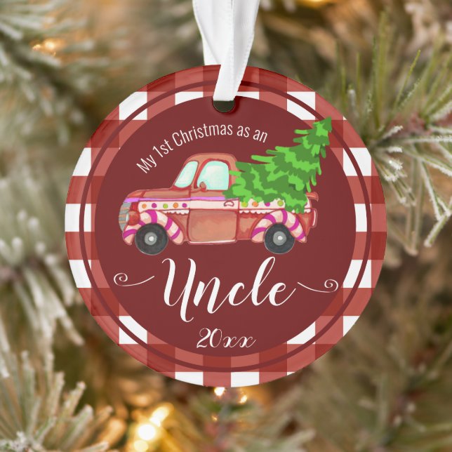 First Christmas as Uncle Red Truck Photo Ornament (Tree)