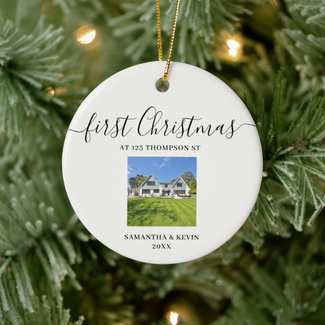 First Christmas at New Home Custom House Photo Ceramic Ornament (Tree)