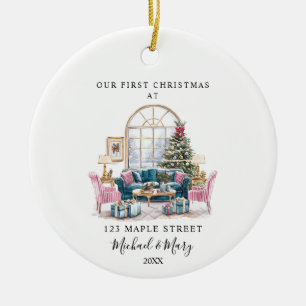 First Christmas At New Home With Address and Name Ceramic Ornament