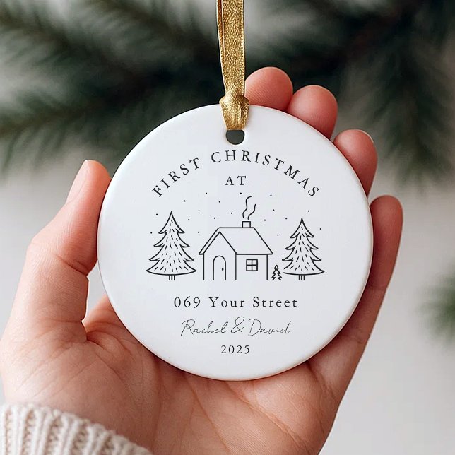 First Christmas at Our New Address – Minimal House Ceramic Ornament (Creator Uploaded)