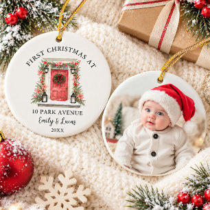 First Christmas at Our New Home Address Photo Ceramic Ornament